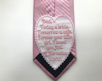 Father of the Bride Custom Heart Tie Patch, Embroidered Tie label 2.9" wide, forever your little girl, wedding gift for dad