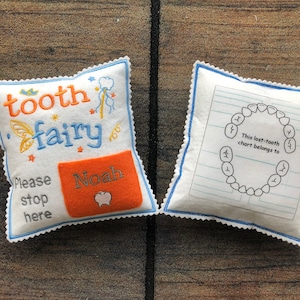 Oreiller fée des dents personnalisé avec carte dentaire, porte-dents personnalisé avec poche, bas de Noël et cadeau d'anniversaire pour enfants