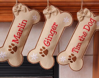 Dog stocking Christmas, Bone Stocking for Dog,personalized stocking,custom name, Burlap Pet Stocking, Christmas stocking for dog, Paw Print