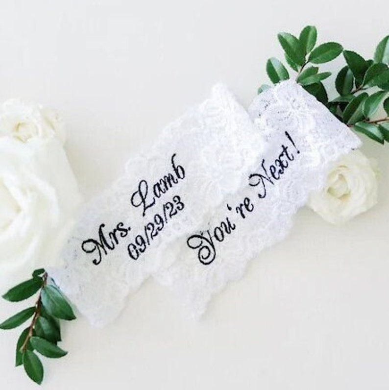 Wedding Garters, Bride Garters, Custom Mrs Monogrammed Garters, Bride Garter. Bridal Lace, Custom, Plus Size, Petite Size image 10