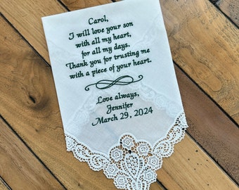 Mother of the Groom Personalized Gift Embroidered Wedding Handkerchief with infinity sign, Wedding Gift for Mother in Law