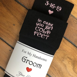 In case you get Cold Feet socks Personalized, Custom embroidery Groom Wedding Socks, Formal Socks for Groom, wediding Gift