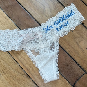 Bride Panties Personalized, Named Bridal Lingerie in Coconut-white, Off-white Mrs Thongs, Honeymoon gift, Bachelorette gift