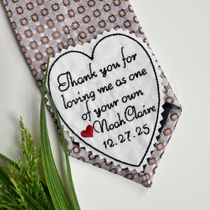 Custom Stepfather of Bride Tie Patch, Personalized Embroidered Wedding Heart Tie Patch,  Stepdad wedding gift, Thank you for loving me