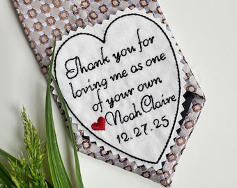 Custom Stepfather of Bride Tie Patch, Personalized Embroidered Wedding Heart Tie Patch,  Stepdad wedding gift, Thank you for loving me