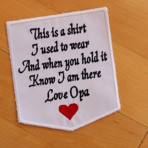 Memory Pillow Patch Personalized, Custom Embroidered Patch, This is a shirt I used to wear Applique Patch, pocket-shaped patch