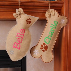 Dog Bone Stockings, personalized, custom name, Burlap Pet Stocking, christmas stocking for dog,cat christmas stocking,Fish stocking for cat