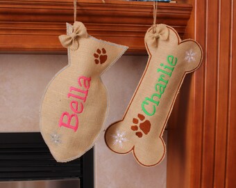 Dog Bone Stockings, personalized, custom name, Burlap Pet Stocking, christmas stocking for dog,cat christmas stocking,Fish stocking for cat