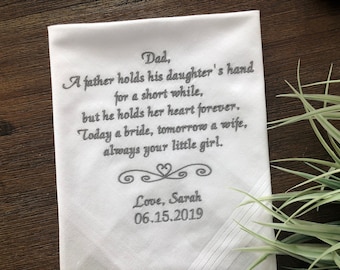 Father of the Bride wedding Handkerchief Personalized with Embroidery, Embroidered Men Pocket Square with Custom text, Gift for Dad Grandpa