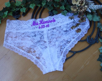 Bridal Lace Panties,Personalized Bridal Hipster,Bridal Lingerie-Customized Panties, MRS, Bachelorette gift, blue, black, size S,M,L,XL BC