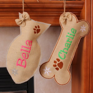 custom name Burlap Bone Pet Stocking,christmas stocking for dog,cat christmas stocking,Fish stocking Dog Christmas Stockings Personalized