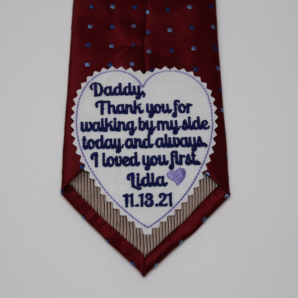 Father of the Bride Embroidered Tie Patch Personalized, Custom Suit label 2.9" wide, wedding gift for dad, Father of the Bride Gift