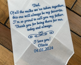 Father of the Bride Pocket Square Personalized Gift, Custom Embroidered Wedding Handkerchief for Dad, Dad of all the walk we've taken