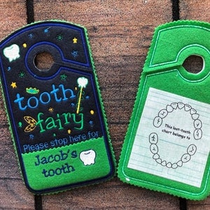 Tooth fairy door hanger, personalized tooth pocket, Please stop here, fairy money pocket, custom,alternative option to tooth pillow,boy,girl