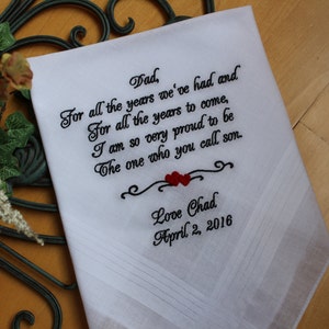 Father of the Groom Pocket Square Personalized Gift from the Groom, Custom Embroidery Wedding handkerchief for dad image 1