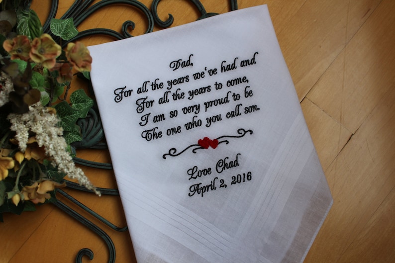 Father of the Groom Pocket Square Personalized Gift from the Groom, Custom Embroidery Wedding handkerchief for dad image 1