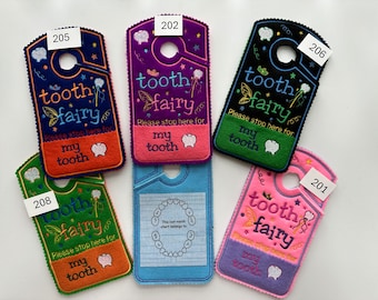 Tooth fairy door hanger boys and girls with tooth chart and money pocket, tooth pillow replacement