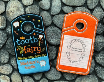 Tooth fairy Door hanger with tooth chart, pillow alternative, tooth fairy please stop here, personalized tooth hanger