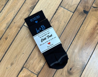 Custom Monogrammed Socks for the Groom, Embroidered men black dress socks,  Bride Personalized gift to her husband-to-be on her wedding day