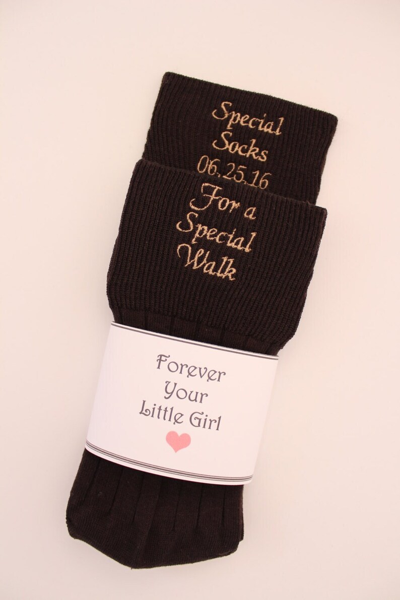 BLACK, BROWN, TAN Father of the Bride Socks, Gift, Special Socks Special Walk, Wedding Date. ,Monogrammed, Forever your little girl. F23LB9 image 1