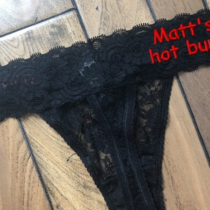 Personalized Embroidered Sexy Lingerie in Black Lace, Funny Valentines Gift for Boyfriend, Anniversary Gift for Husband,Custom Thong Panties