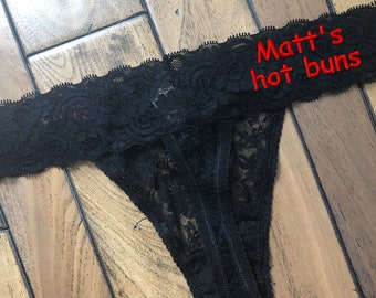 Personalized Embroidered Sexy Lingerie in Black Lace, Funny Valentines Gift for Boyfriend, Anniversary Gift for Husband,Custom Thong Panties