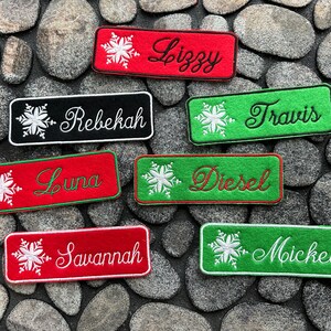 Name Patch 6&quot;x2&quot; for Christmas Stocking, Iron-On, or Plain Back, Personalized Christmas Stocking Patch with Embroidered Snowflake
