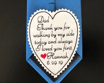 Wedding Tie Patch for Father of Bride, Personalized Heart-shaped Patch,  I loved you first, Custom Embroidered Patch, sew or iron on