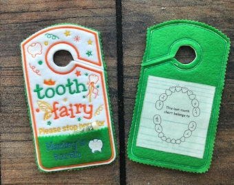 Personalized Tooth fairy Door Hanger, Custom Embroidered Bedroom Door Hanger, Christmas Gift for Kids