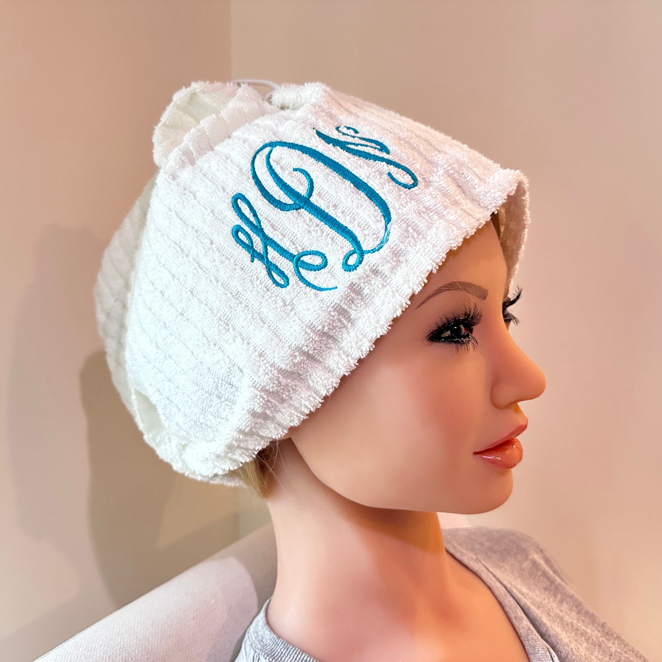 Monogrammed Hair Towel Wrap, Custom Embroidered Cotton Terry