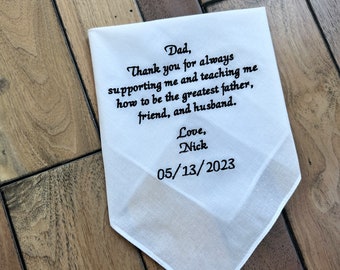 Custom Father of the Groom Gift from Son, Embroidered Wedding Handkerchief Personalized, Men Pocket Square with Custom text