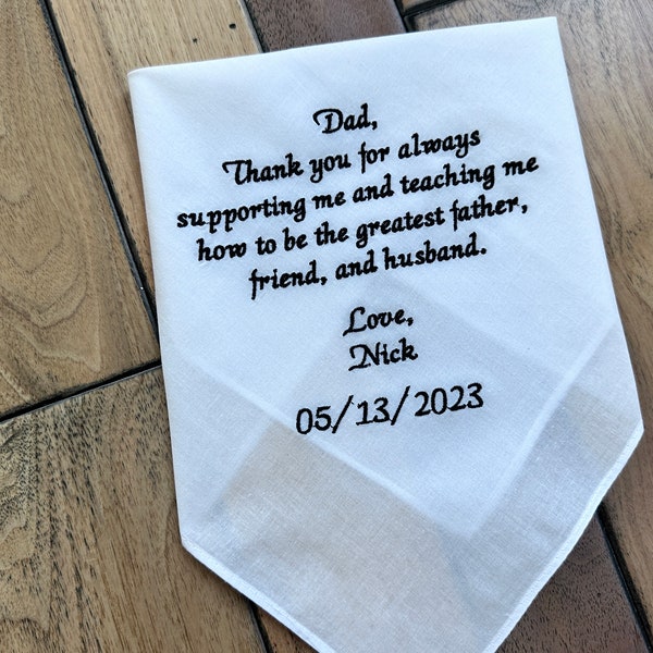 Custom Father of the Groom Gift from Son, Embroidered Wedding Handkerchief Personalized, Men Pocket Square with Custom text