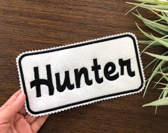 Embroidered Name Patch 8x4 inches, Large Personalized Backpack Name patch, Custom Lunch bag patch, Monogrammed tag, Iron on or sew on patch