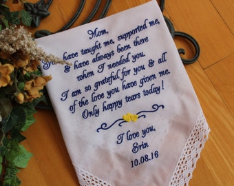 Mother of the Bride Embroidered Handkerchief, Personalized Wedding Gift for the Mother of the Bride