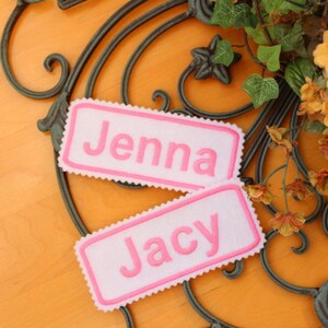 Embroidered Name patch, custom size patch, 3x1 to 6x2 inches, hooks and loops or Iron-On backing