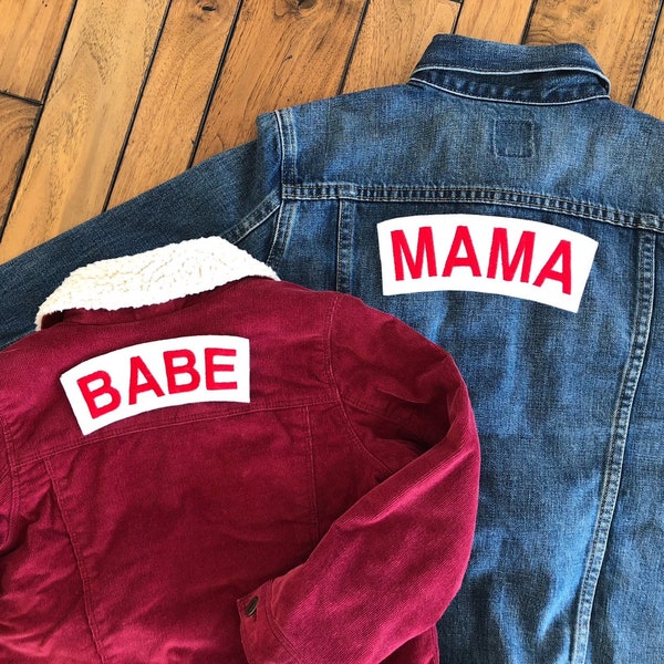 Patchs thermocollants MAMA BABE pour maman et moi vestes assorties, étiquette de veste papa papa nana, broderie rouge, tissu en feutre blanc, 3 à 20 pouces