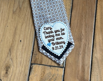 Stepfather tie patch, personalized stepdad wedding gift from Bride, thank you for loving me as your own, sew on or iron on custom tie patch