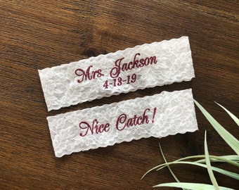 Wedding Garters, Bride Garters, Custom Mrs Monogrammed Garters, Bride Garter. Bridal Lace, Custom, Plus Size, Petite Size