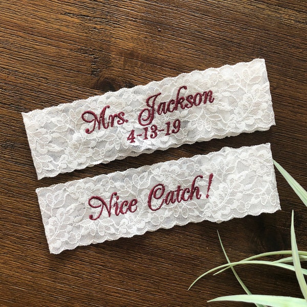 Wedding Garters, Bride Garters, Custom Mrs Monogrammed Garters, Bride Garter. Bridal Lace, Custom, Plus Size, Petite Size