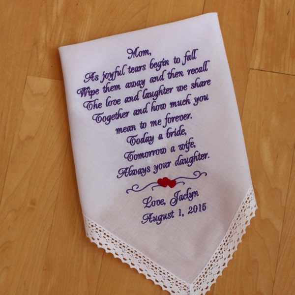 As joyful tears begin to fall - IVORY or WHITE, Mom Monogrammed Handkerchief, Mother of the Bride Gift,Personalized. LS4 M170F38