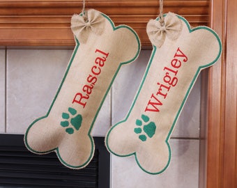 Custom Dog stocking in Burlap: Personalized with Embroidery