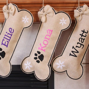 Dog  stocking Personalized, Dog Bone Stocking, custom name Burlap Pet Stocking, black trim
