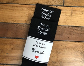 Father of the Bride Wedding Socks with Label, Custom Embroidered, Special Socks for a Special Walk, First man I ever loved