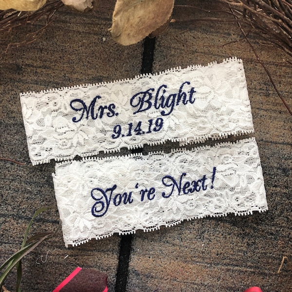 Wedding Garters, Bride Garters, Custom Mrs Monogrammed Garters, Bride Garter. Bridal Lace, Custom, Plus Size, Petite Size