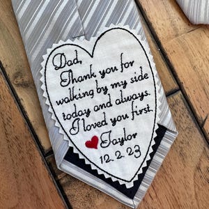 Father of Bride Heart Tie Patch Personalized, Embroidered Heart Label for Wedding, Dad Custom tie patch gift, iron on or sew on patch