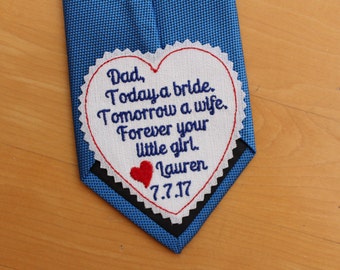 Wedding tie patch Personalized with Embroidery, Today a bride, heart Suit label,Gift for Dad,Father of the Bride Gift,sew or iron-on option
