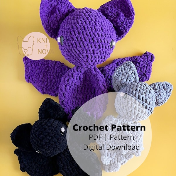 Bitty + Batty Crochet Pattern, Crochet bat, Halloween , snuggle toy, Snuggler, Lovey, farm animal, spring, pet, spooky, creepy