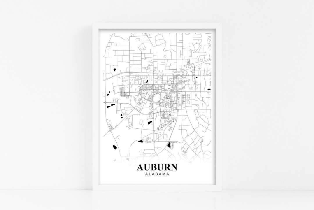 Auburn Map Print Alabama Map Auburn Map Auburn Wall Art - Etsy