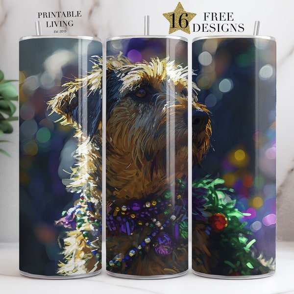 Otterhound Tumbler Wrap, Dog Design, Mardi Gras PNG, 20 oz Skinny Tumbler, Sublimation Design, Instant Digital Download File