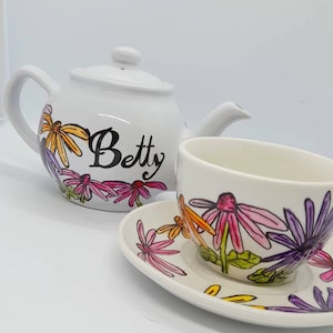 Custom design tea set, tea set for one, personalised tea set, tea lovers gift, hand painted tea set, Ooak tea set, gift for her , unique set